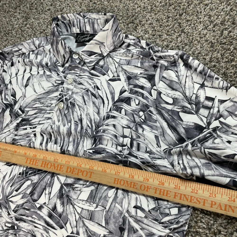 Sunday Swagger Men's Medium Golf Polo Shirt Black White Tropical Palm Leaf Print